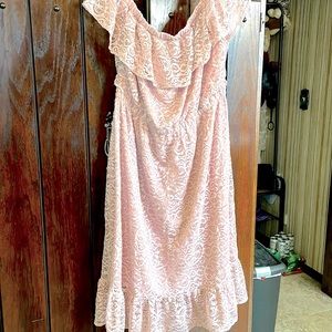 EUC Lane Bryant all lace off the shoulder dress! Midi length! Color is rosy pink